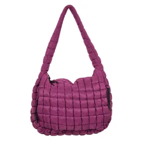 Large Quilted Puffer Tote Bag: Plum