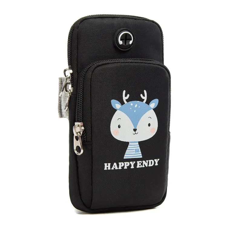 Large Running Mobile Phone Arm Bag Cartoon Mobile Phone Bag(Black Deer)