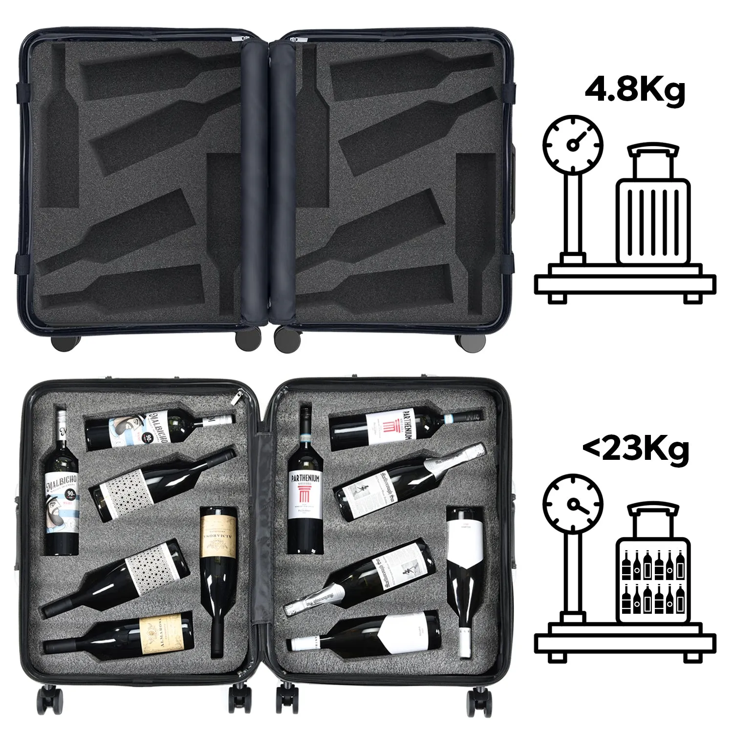 LAZENNE ELITE - WINE TRAVEL SUITCASE 12 BOTTLES WITH REMOVABLE INSERTS - TSA AIRLINE APPROVED, 10-YEARS WARRANTY