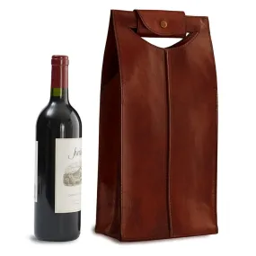 Leather Wine Bag Brown 2 Bottle