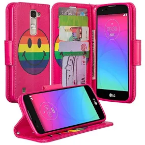 LG K8 | LG Phoenix 2 | LG Escape 3 Wallet Case, Pu Leather Wallet [Kickstand] Case with ID & Credit Card Slots for LG K8 | LG Phoenix 2 | LG Escape 3  - Rainbow Emoji