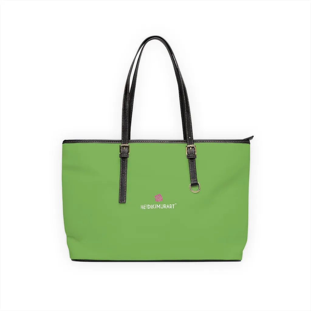 Light Green Zipped Tote Bag, Solid Color Modern Essential Designer PU Leather Shoulder Bag For Ladies