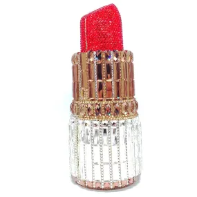 Lipstick Crystal Purse Rhinestone Clutch Evening Handbag