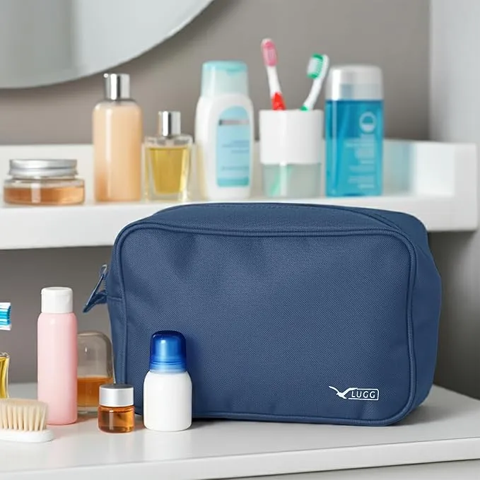 LUGG Lightweight Toiletry Bag – Spacious Travel Toiletry Organiser, Durable and Portable Polyester Cosmetic Bag for Travel (Blue)- 25 x 16 x 11cm