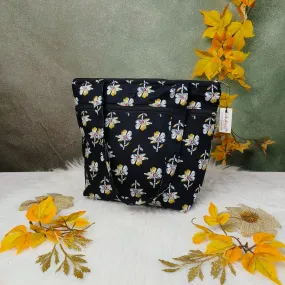 Medium Size Handbag Black with Botanical Ditsy Prints