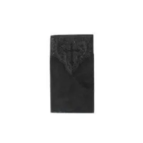 MENS ROUGHOUT BLACK RODEO WALLET WITH TOOLED CROSS