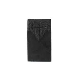 MENS ROUGHOUT BLACK RODEO WALLET WITH TOOLED CROSS