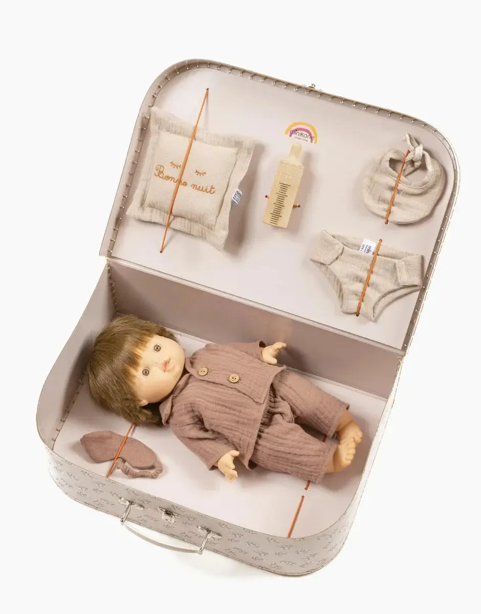 Minikane Baby Doll(34cm) — Achille with Chestnut Vintage Suitcase