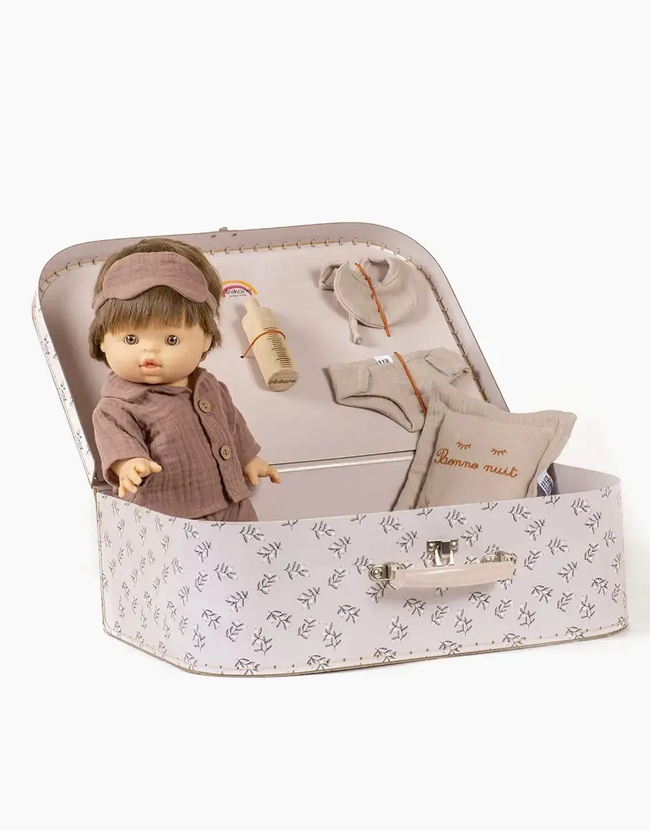 Minikane Baby Doll(34cm) — Achille with Chestnut Vintage Suitcase