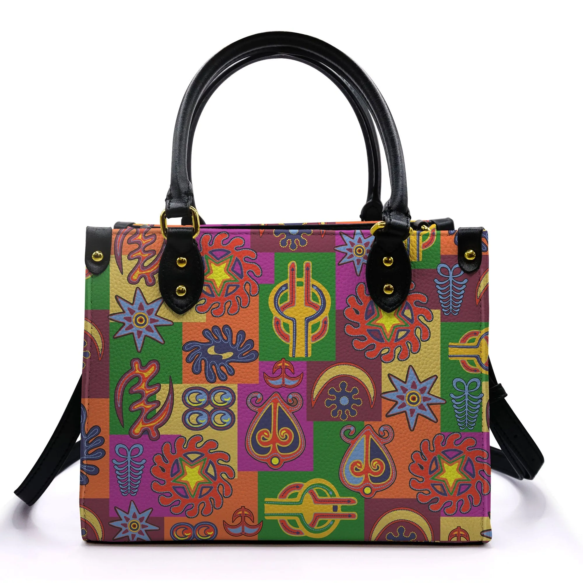 Multicolor Adinkra Symbols Leather Handbag