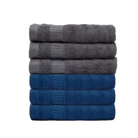 Mush Bamboo Hand Towels Set of 6 | 100% Bamboo Gym Towel for Men/Women Workout | Ultra Soft, Absorbent & Quick Dry Towel for Gym, Travel, Sports and Yoga | 75 X 35 cms | 600 GSM (Navy Blue & Grey)