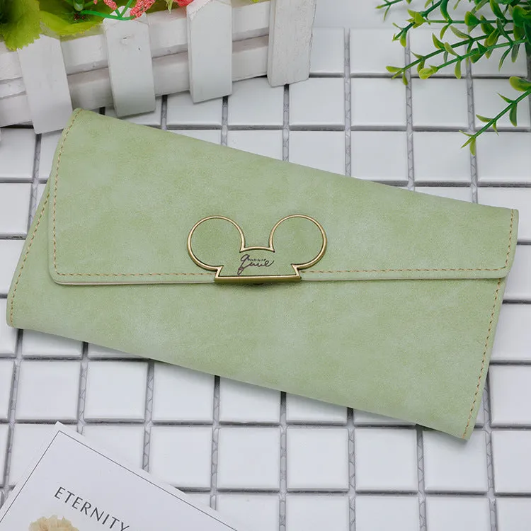 New Korean Style Frosted Long Wallet QQ Mouse Oblique Cover Wallet 3 Fold Women's Cute Long Wallet Wallet