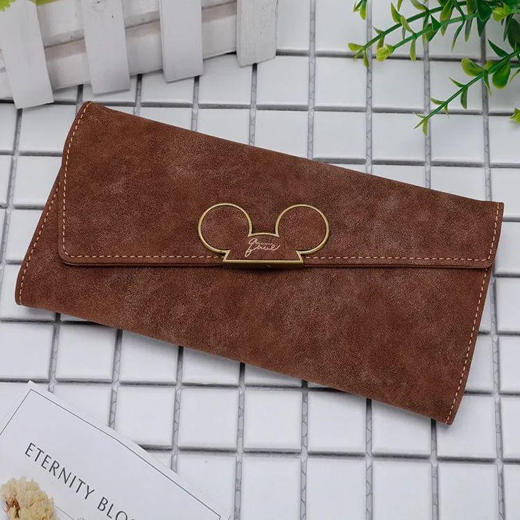 New Korean Style Frosted Long Wallet QQ Mouse Oblique Cover Wallet 3 Fold Women's Cute Long Wallet Wallet