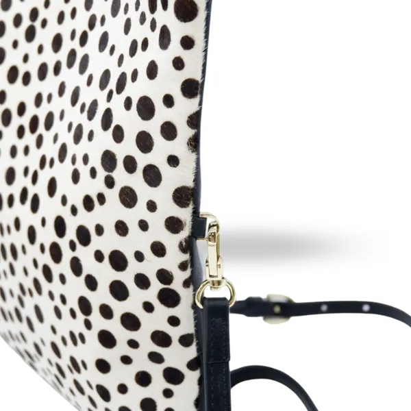 NUNDAH - Womens Black White Polka Dot Cowhide Genuine Leather Clutch Crossbody Bag