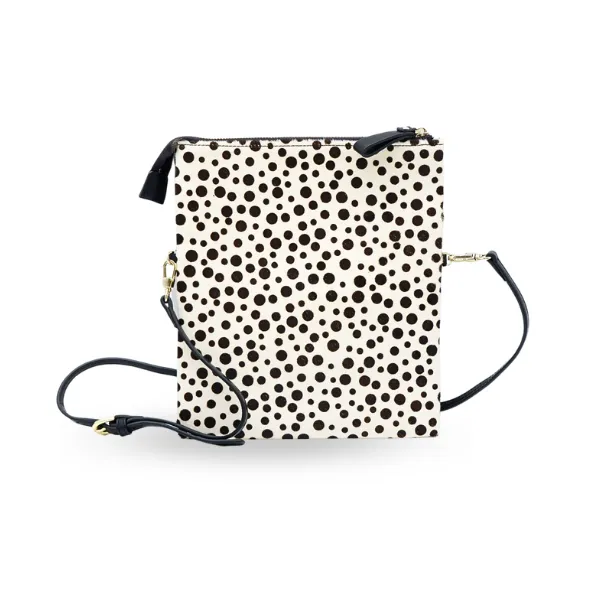 NUNDAH - Womens Black White Polka Dot Cowhide Genuine Leather Clutch Crossbody Bag