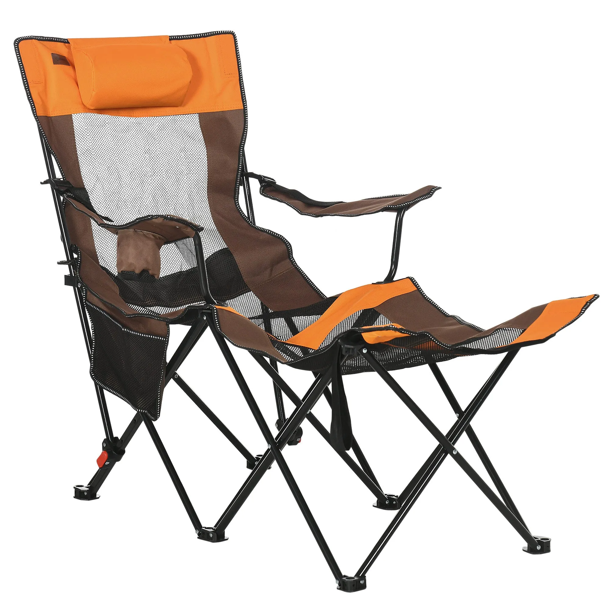 Outsunny Foldable Camping Chair w/ Footrest, Adjustable Backrest, Bag, Coffee