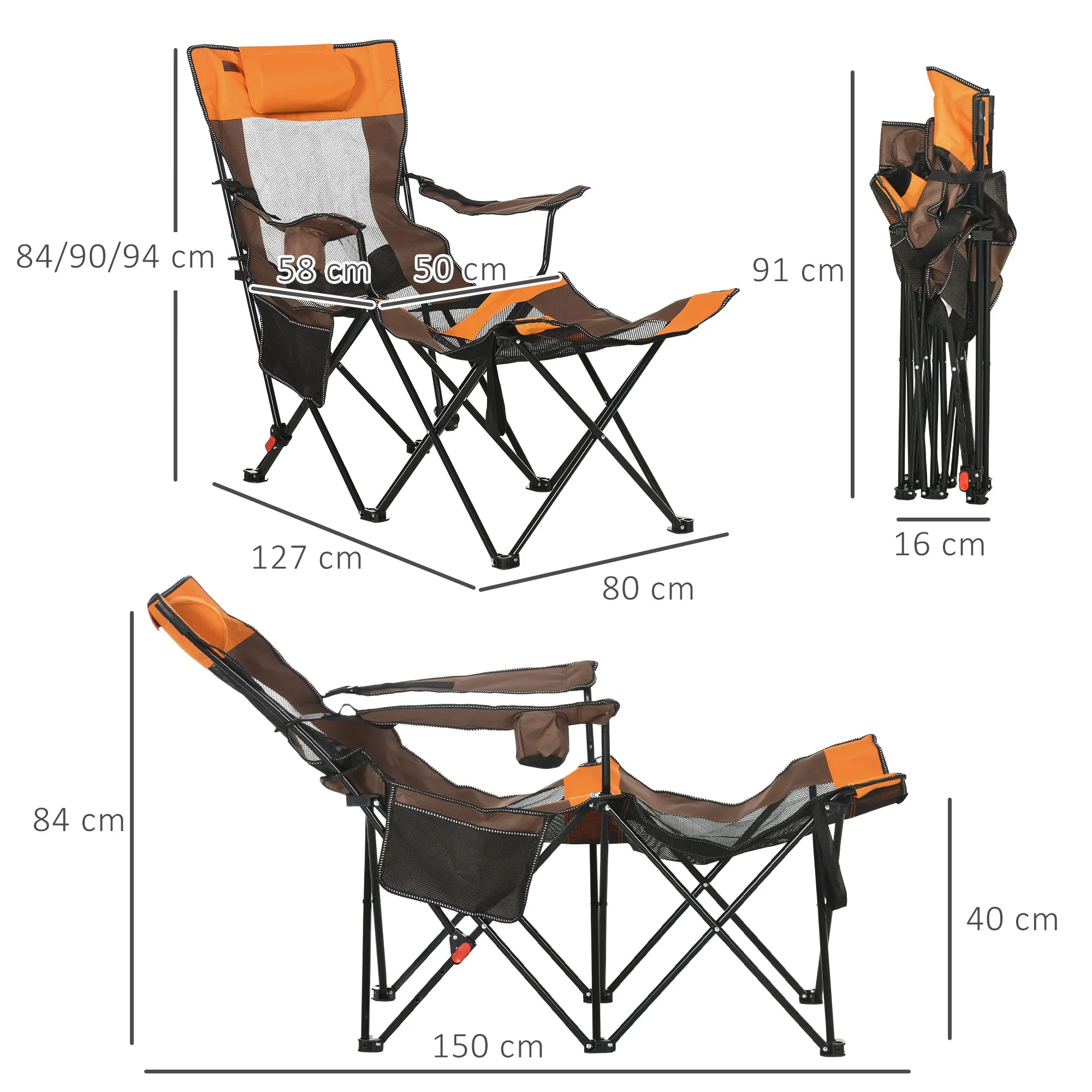 Outsunny Foldable Camping Chair w/ Footrest, Adjustable Backrest, Bag, Coffee