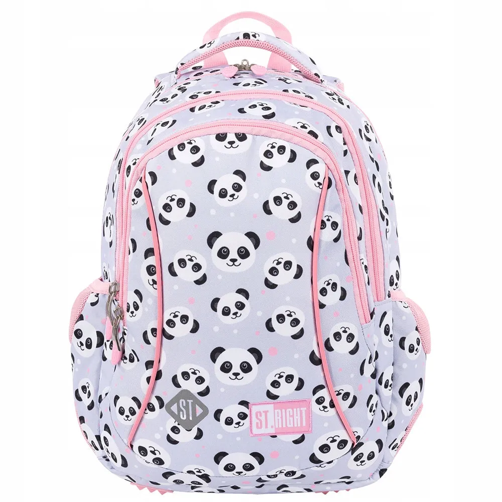 Panda Grey/Pink 15 Inch School Bag | Cute & Functional Backpack for Girls