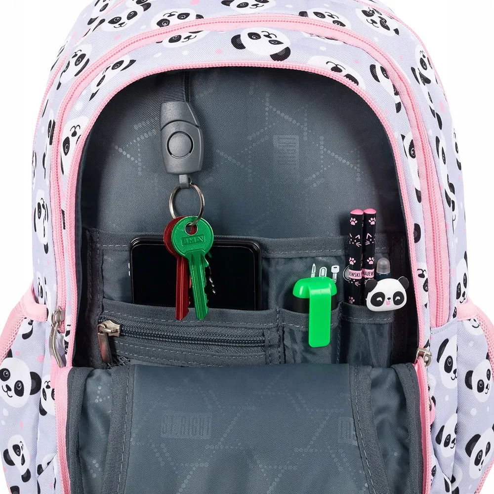 Panda Grey/Pink 15 Inch School Bag | Cute & Functional Backpack for Girls