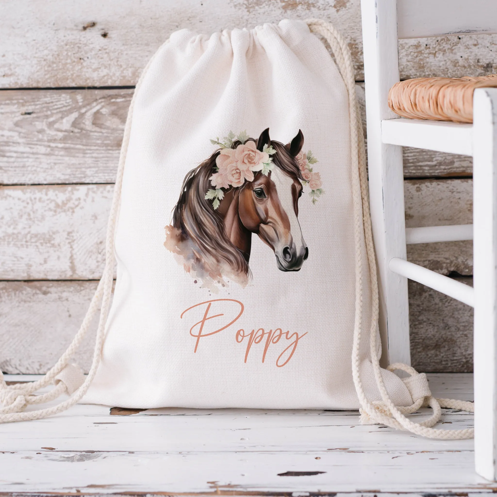 Personalised Brown Horse Drawstring Bag