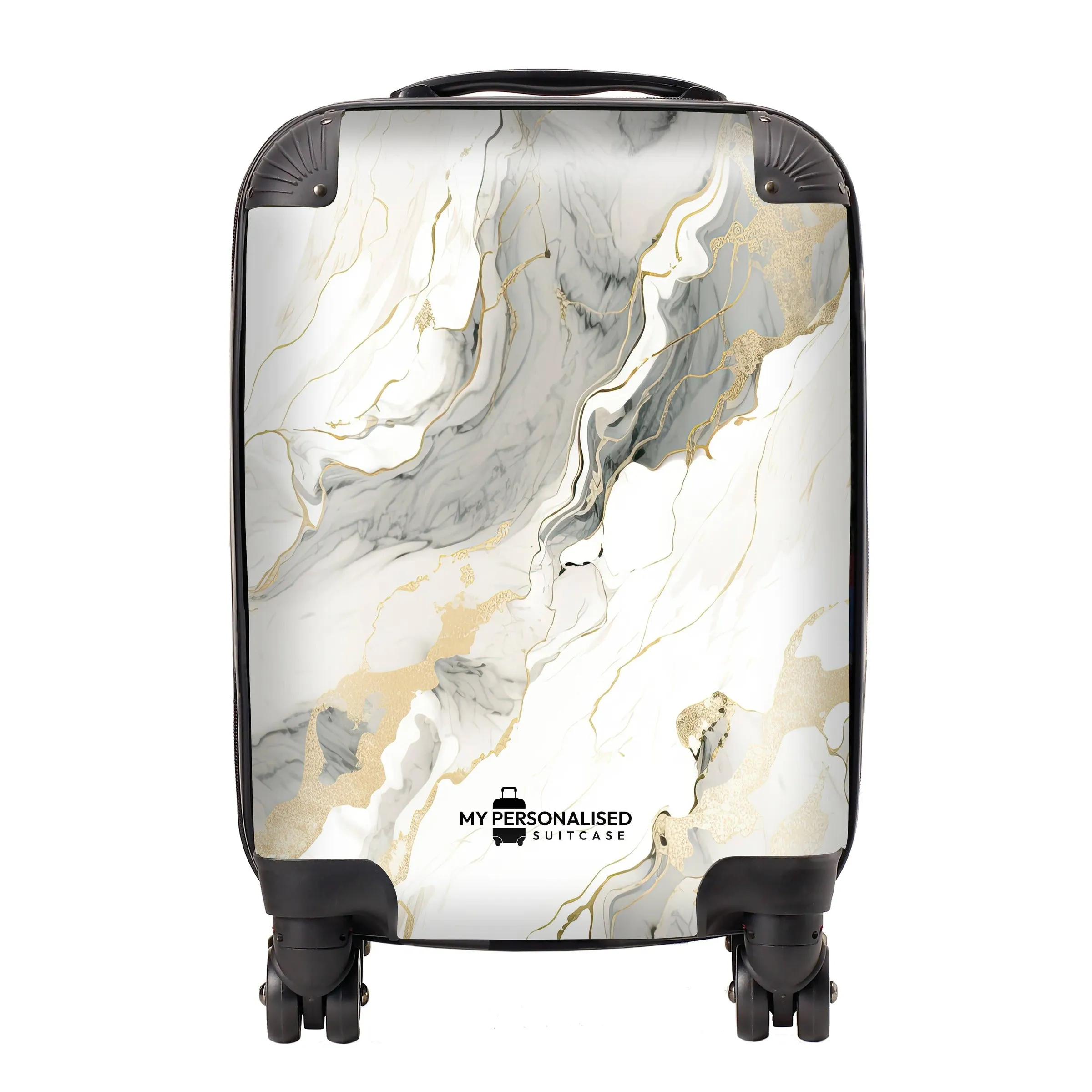 Personalised White & Gold/Black Marble Suitcase