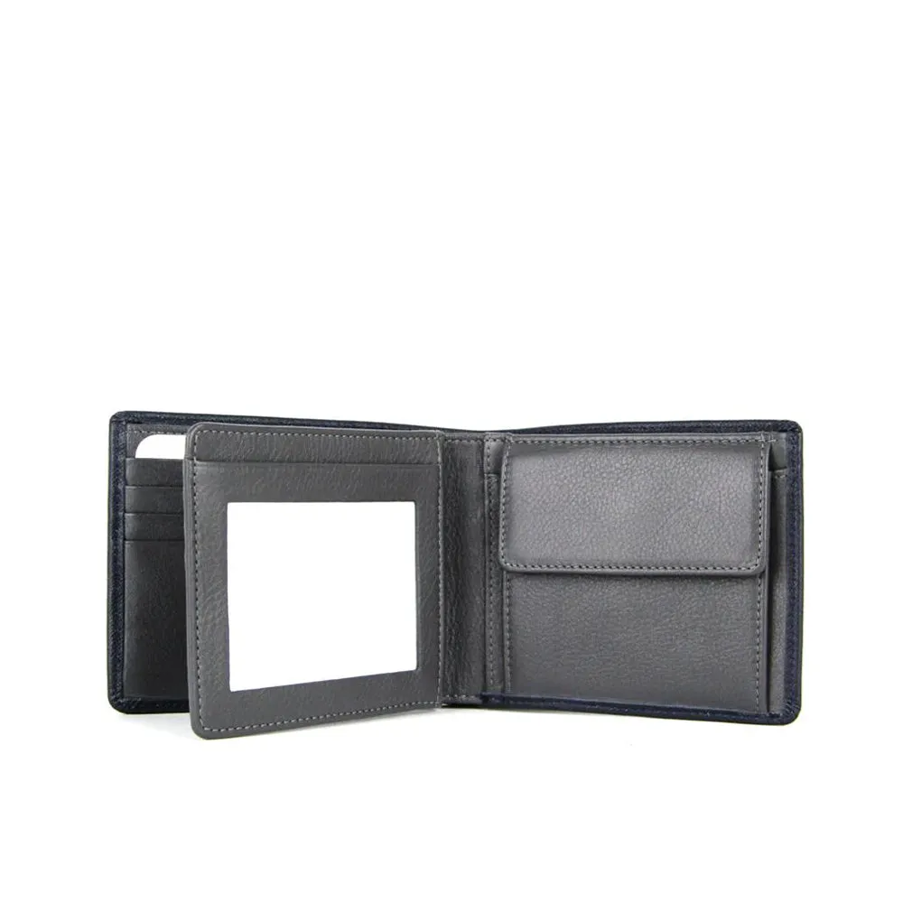 Picard Saffiano Men's Bifold Leather Wallet with Centre Card Flap and Coin Pouch (Navy)