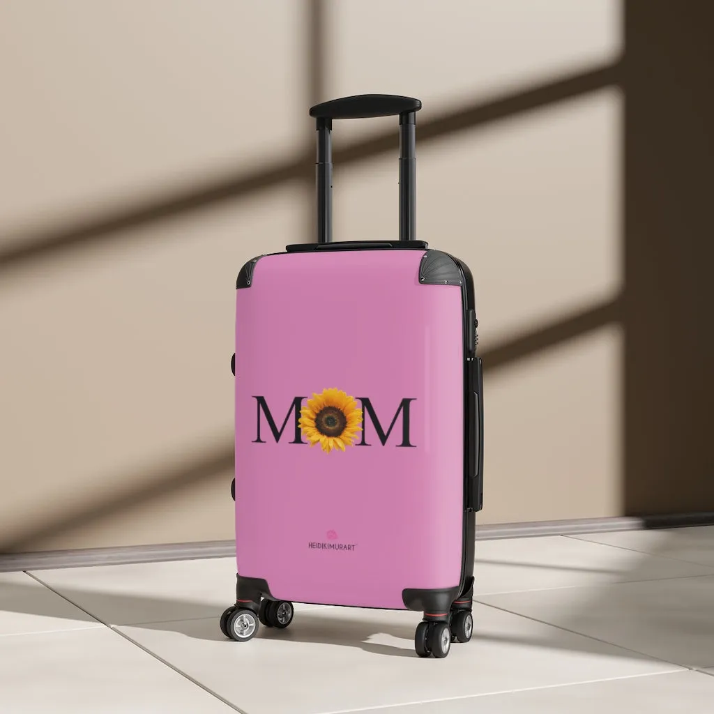 Pink Sunflower Mom Cabin Suitcase, Best Mom's Floral Print Small Premium Luxury Carry On Luggage