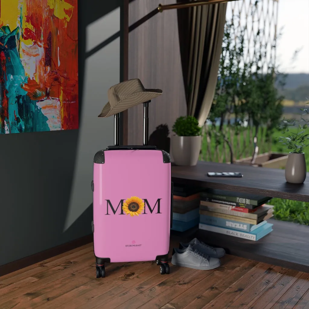 Pink Sunflower Mom Cabin Suitcase, Best Mom's Floral Print Small Premium Luxury Carry On Luggage