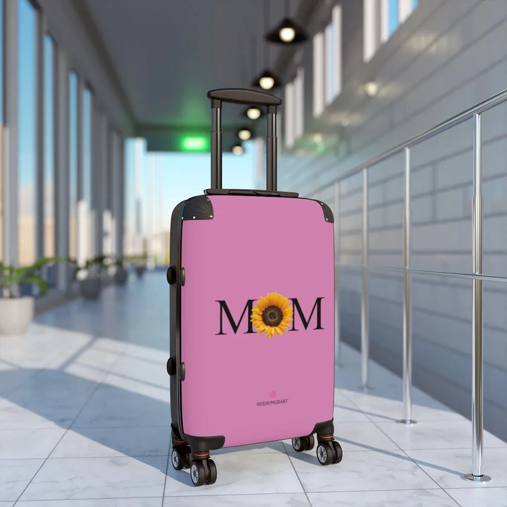 Pink Sunflower Mom Cabin Suitcase, Best Mom's Floral Print Small Premium Luxury Carry On Luggage