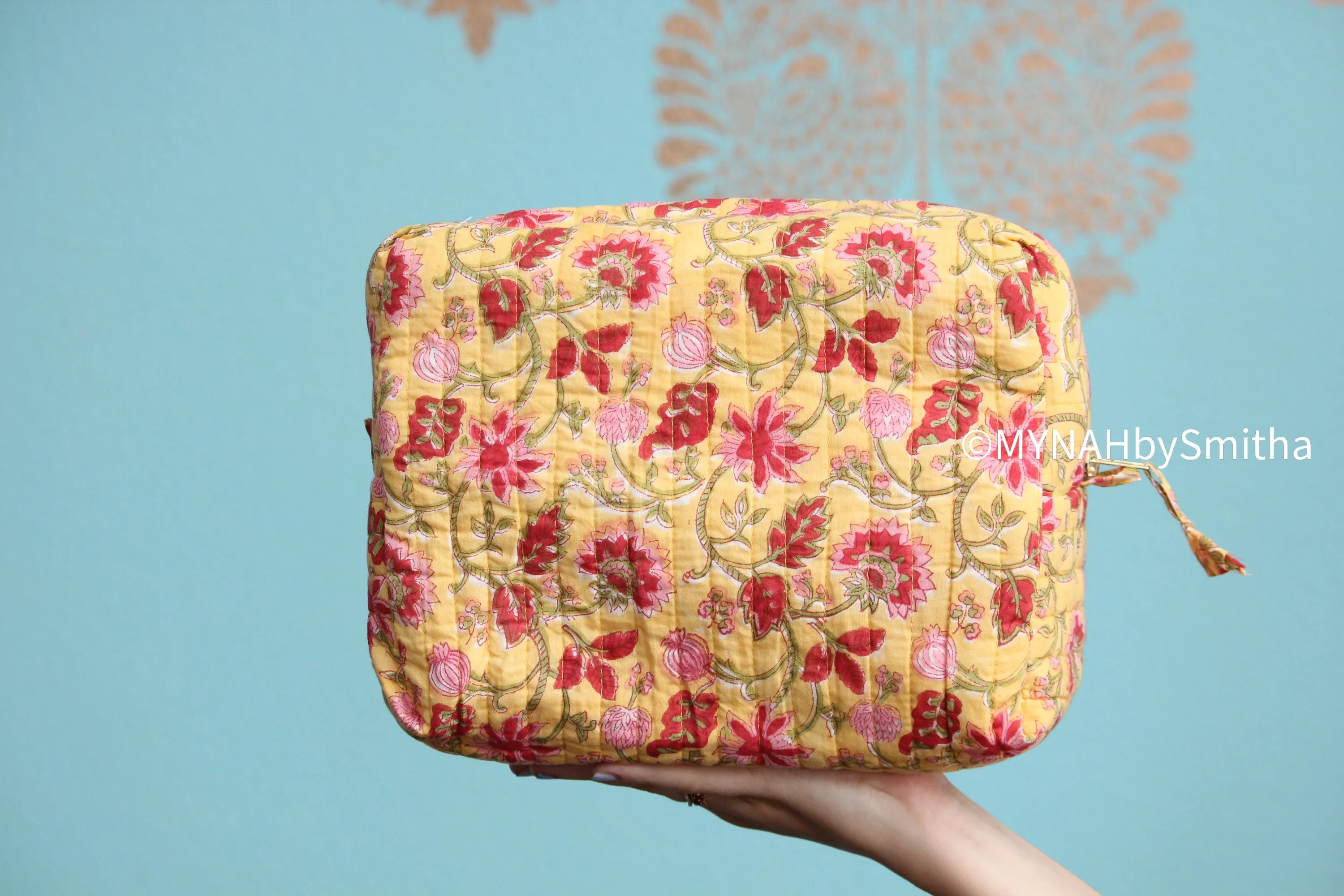 'Plumeria' printed toiletry/makeup zipper pouch