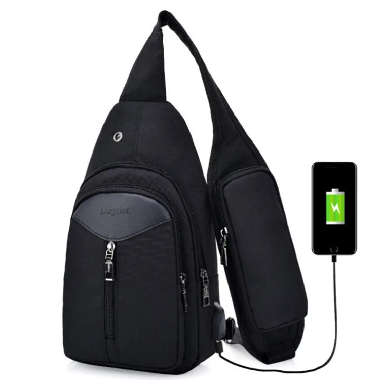 Portable Backpack Casual Outdoor Unisex Shoulder Bags Triangle Design Crossbody Bags Outdoor Sports Riding Shoulder Bag with External USB Charging Interface and Headphone Plug(Black)