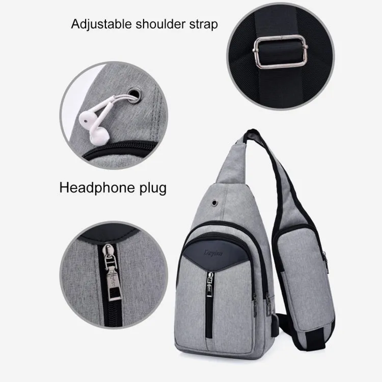 Portable Backpack Casual Outdoor Unisex Shoulder Bags Triangle Design Crossbody Bags Outdoor Sports Riding Shoulder Bag with External USB Charging Interface and Headphone Plug(Black)