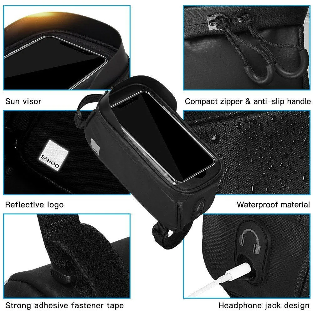 Portable Touch Screen Bike Repair Bag Waterproof Phone Bag with Touch Screen Sun Visor Phone Holder Cycling Tube Front Frame Bag with Maintenance Tool Bicycle Bag Cellphone Pouch