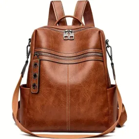 Premium Genuine Leather Womens Backpack - Brown