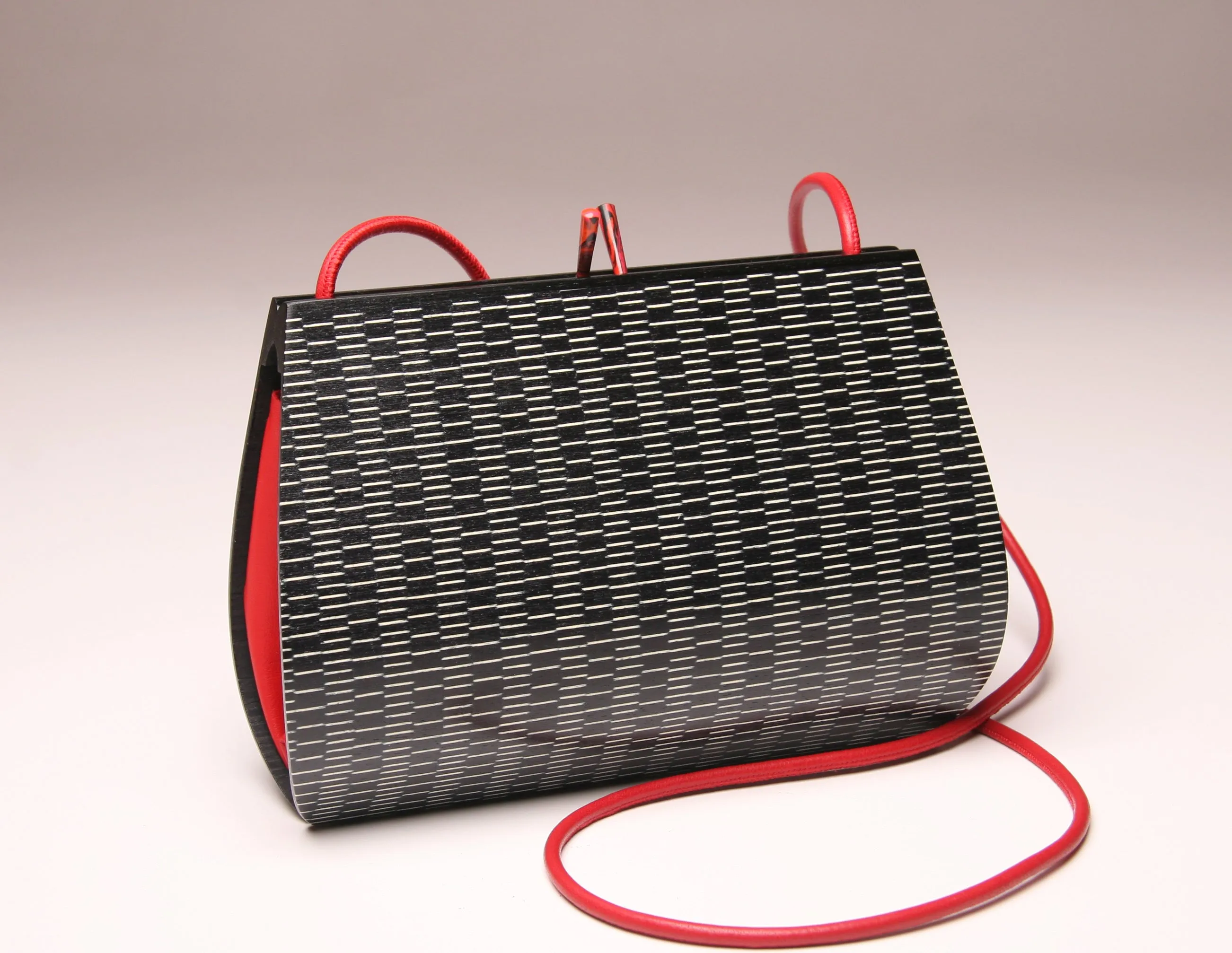 "Calliandra" Medium Handbag Single Strap in Black & White with Red Accents