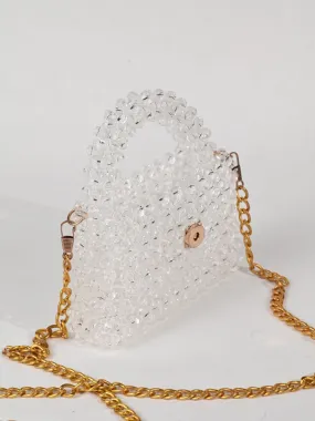 Razzle White Crystal Handcrafted Mini Bag