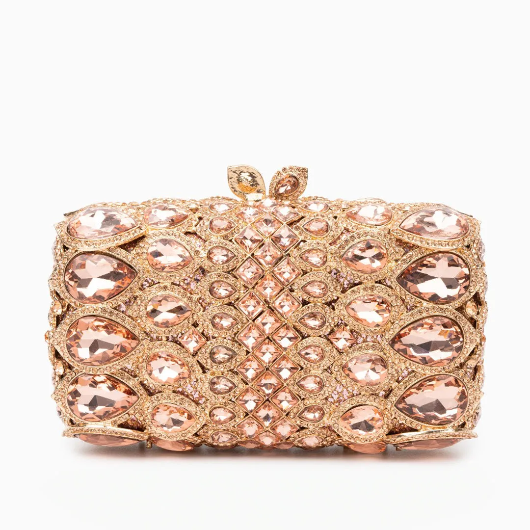 Reina Rhinestones Crytals Clutch Bag - Rose Gold