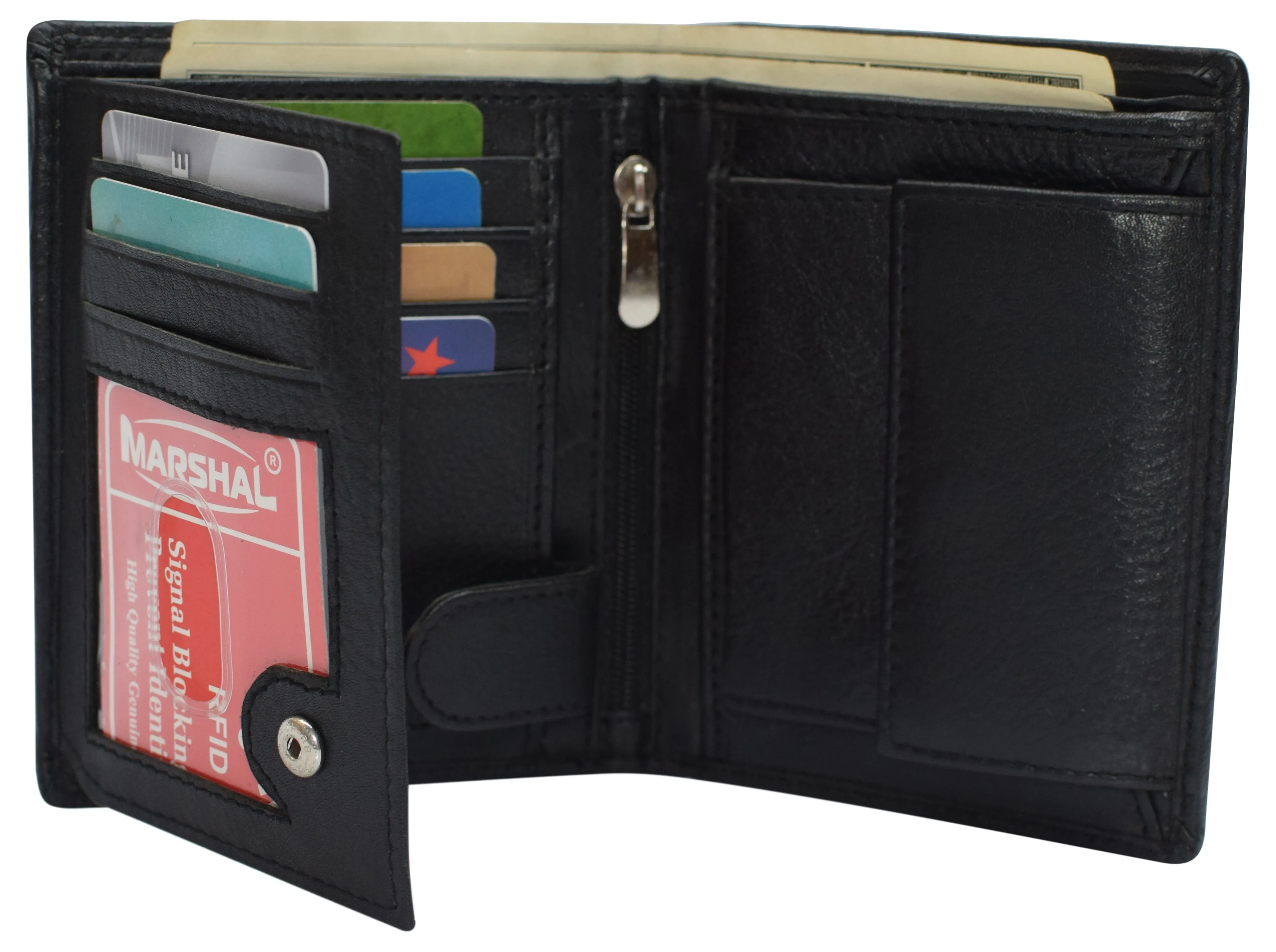 RFID Blocking Bifold Hipster Men's Genuine Leather Wallet with Coin Pouch 630518