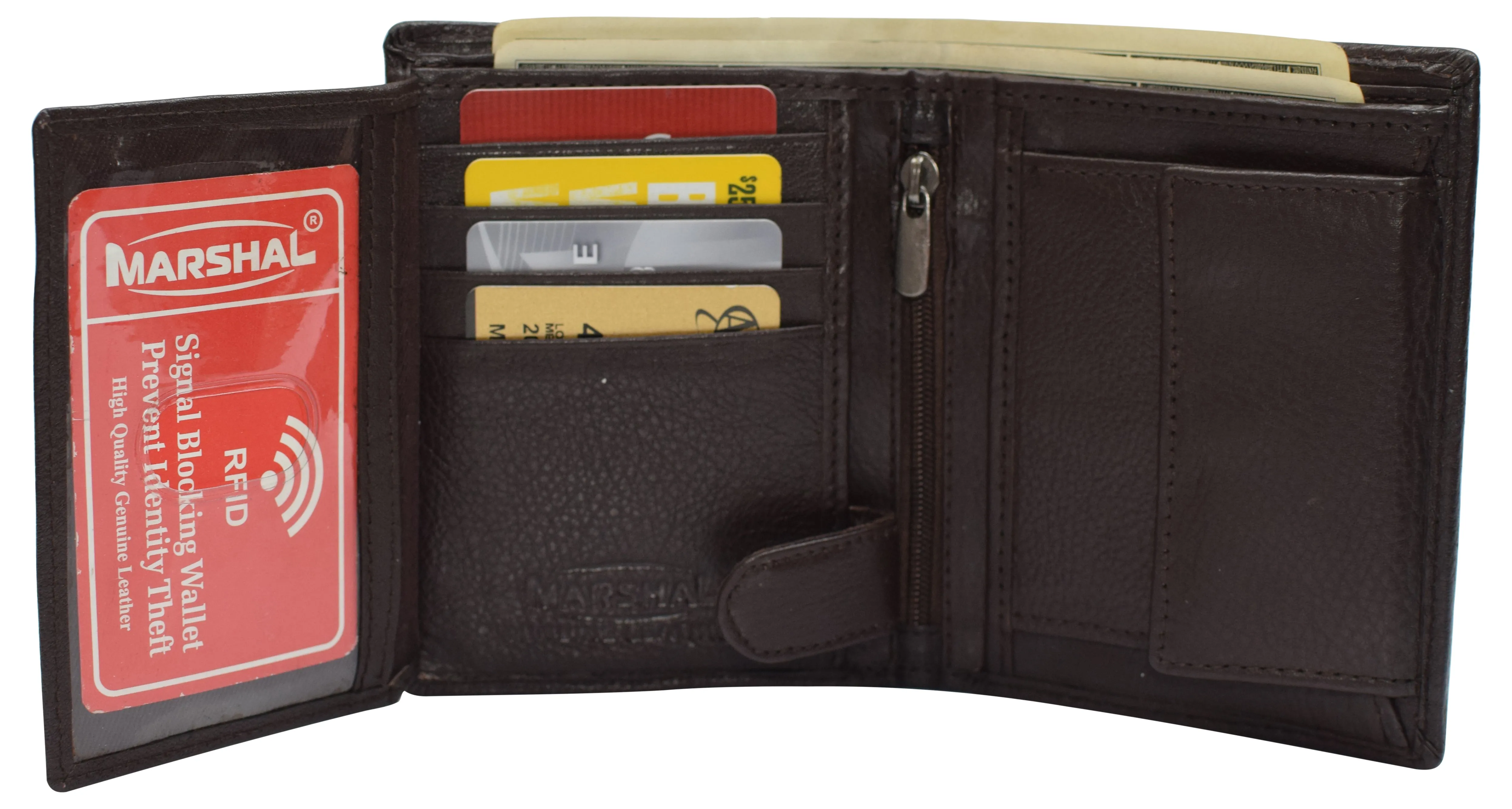 RFID Blocking Bifold Hipster Men's Genuine Leather Wallet with Coin Pouch 630518