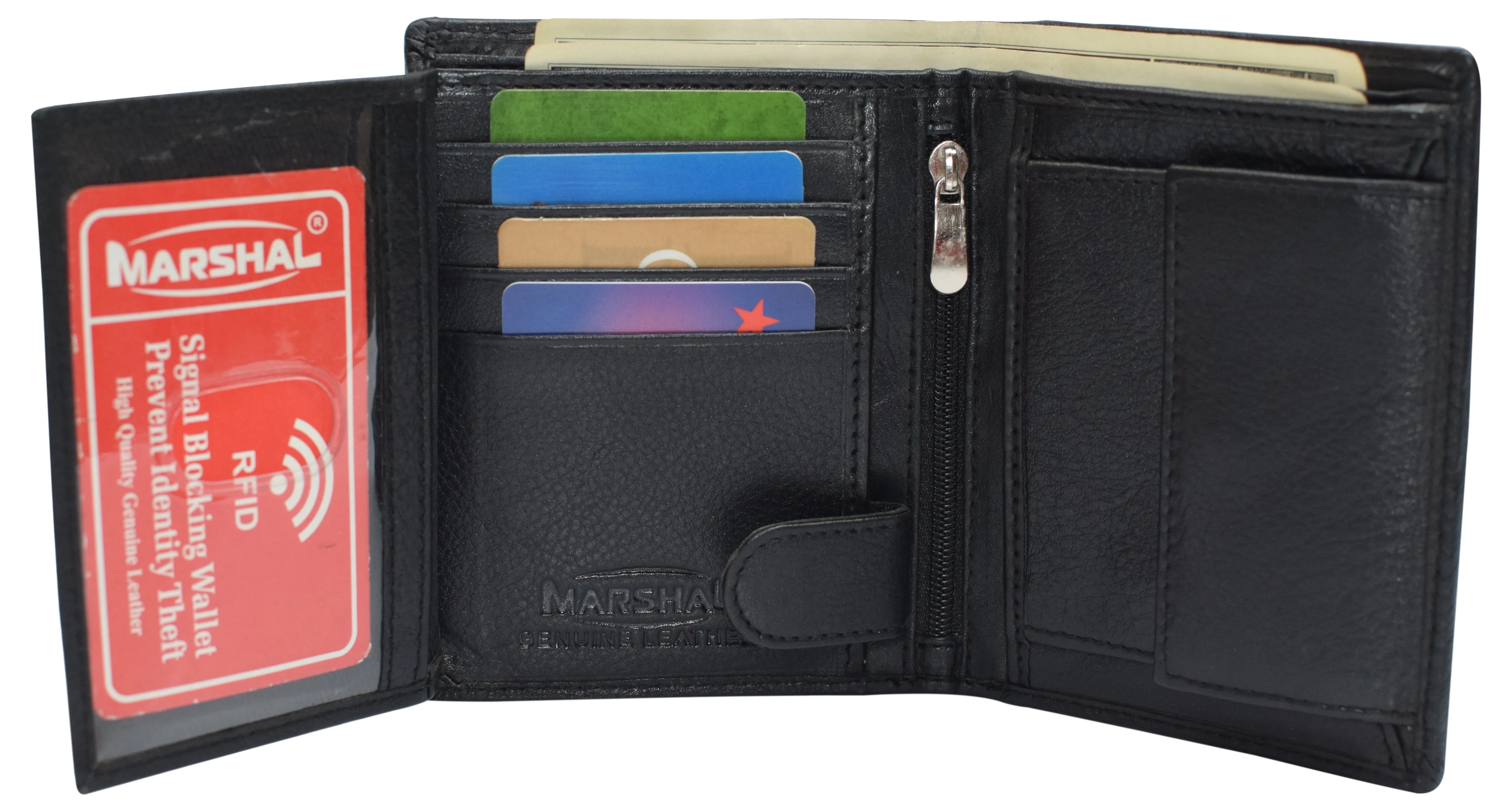 RFID Blocking Bifold Hipster Men's Genuine Leather Wallet with Coin Pouch 630518