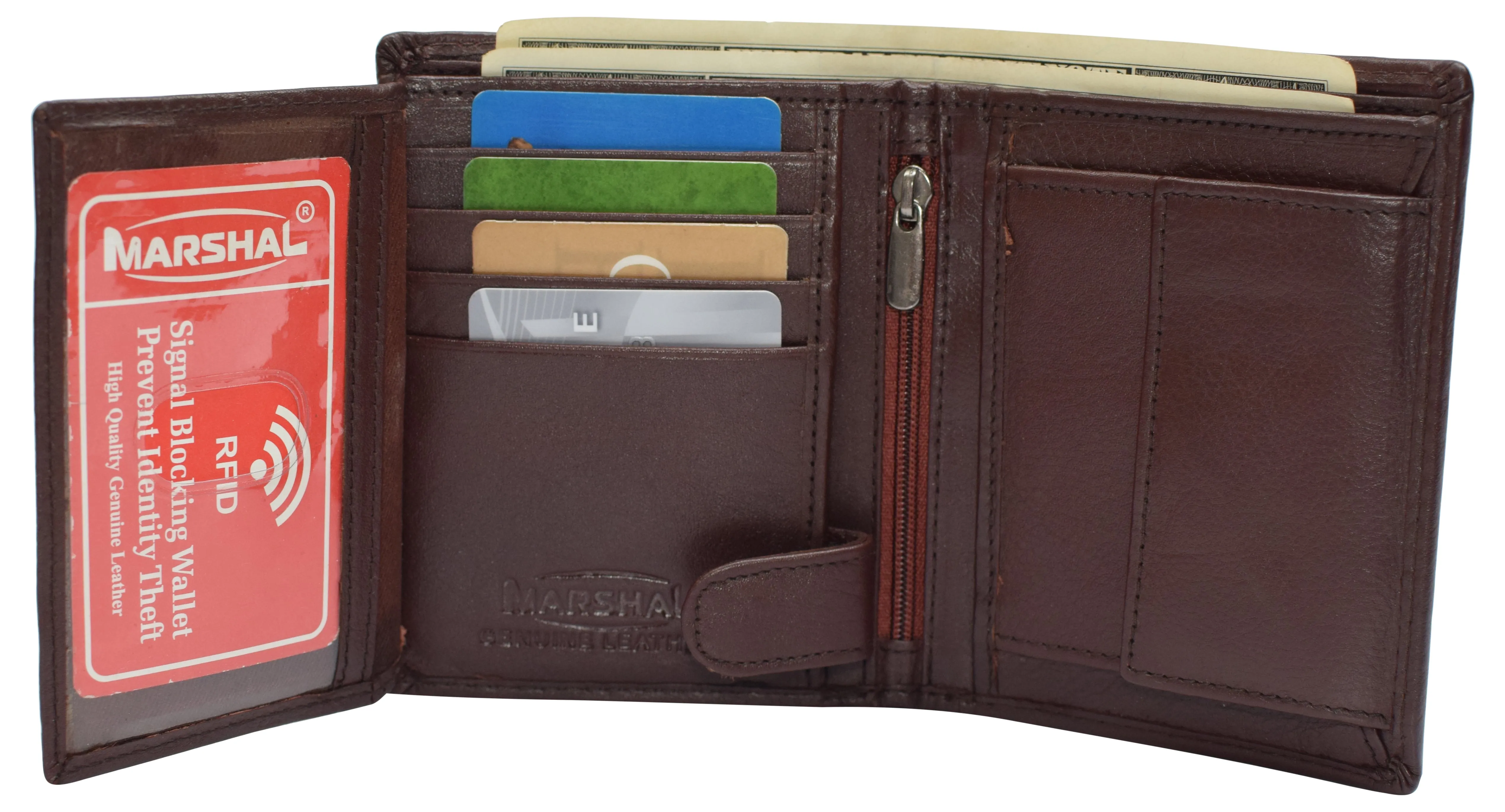 RFID Blocking Bifold Hipster Men's Genuine Leather Wallet with Coin Pouch 630518