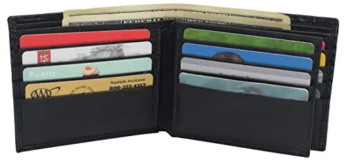 RFID590052CBK Mens Carbon Fiber Leather Bifold Wallet with ID Window RFID Blocking Multi Card Holder Front & Back Pocket Wallet for Men with 2 Money Compartments