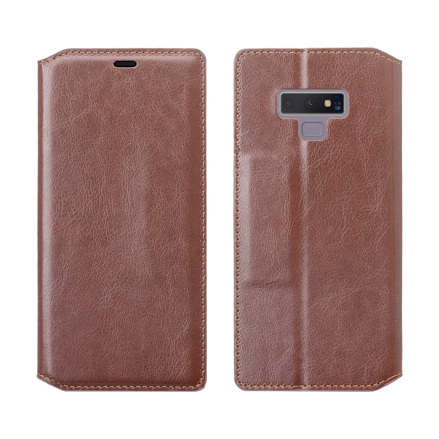 Samsung Galaxy Note 9 Case, SM-N960U, Slim Flip Folio [Kickstand] Pu Leather Wallet Case with ID & Card Slots & Pocket - Brown