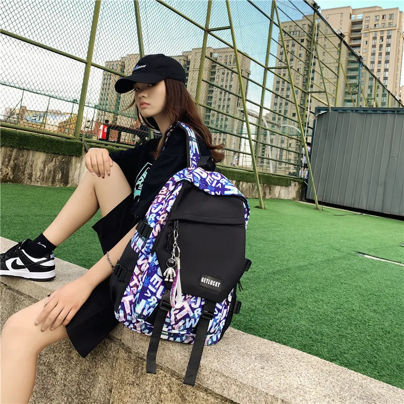 Schoolbag Men's  New Ins Korean Style Graffiti Backpack Large Capacity Early High Middle and Large School Bag Women's Fashion Backpack