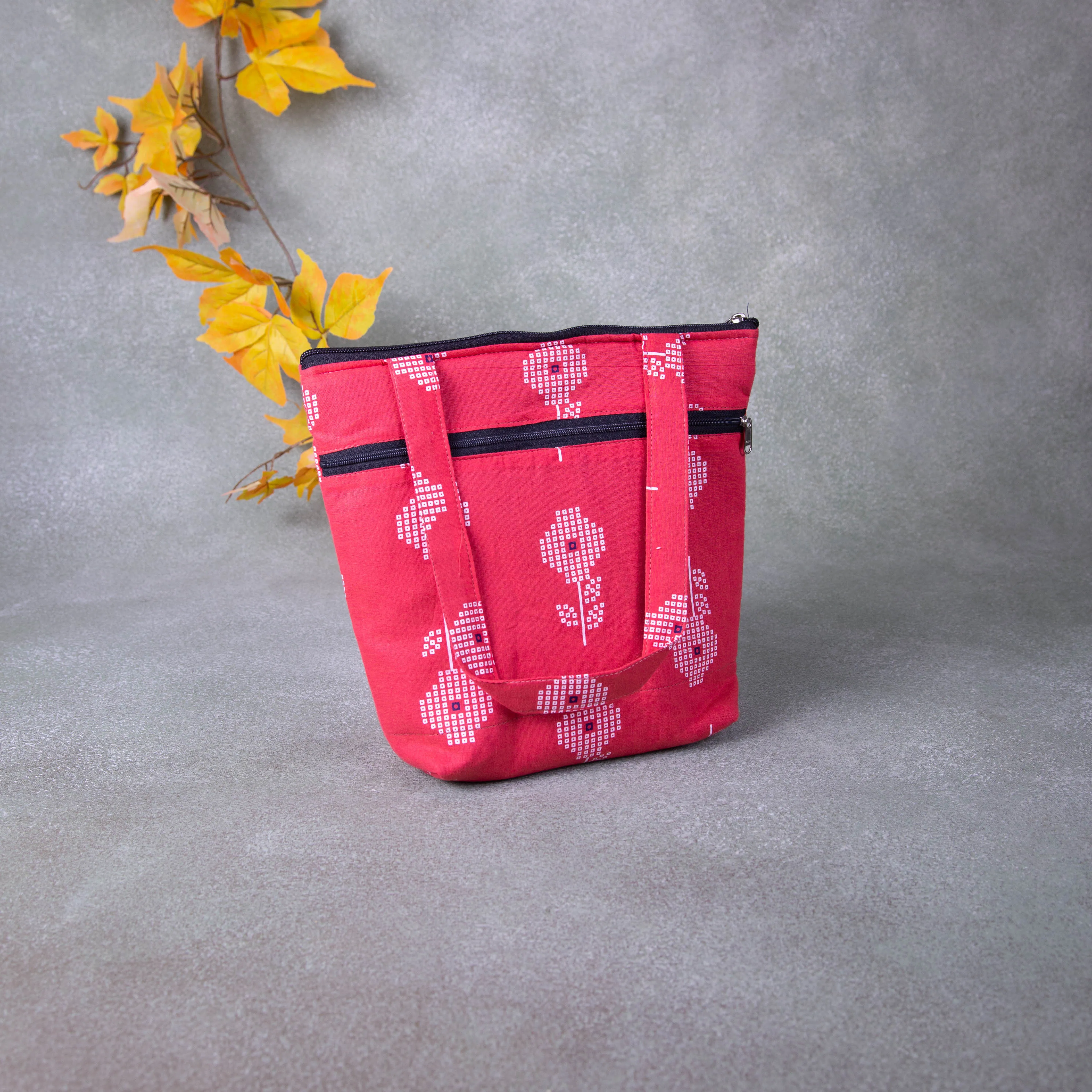 Small Handbag Peach Colour with White Big Flower Design