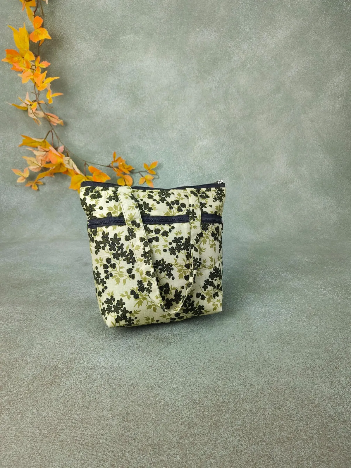 Small Handbag Yellow with Black Coral Prints Design