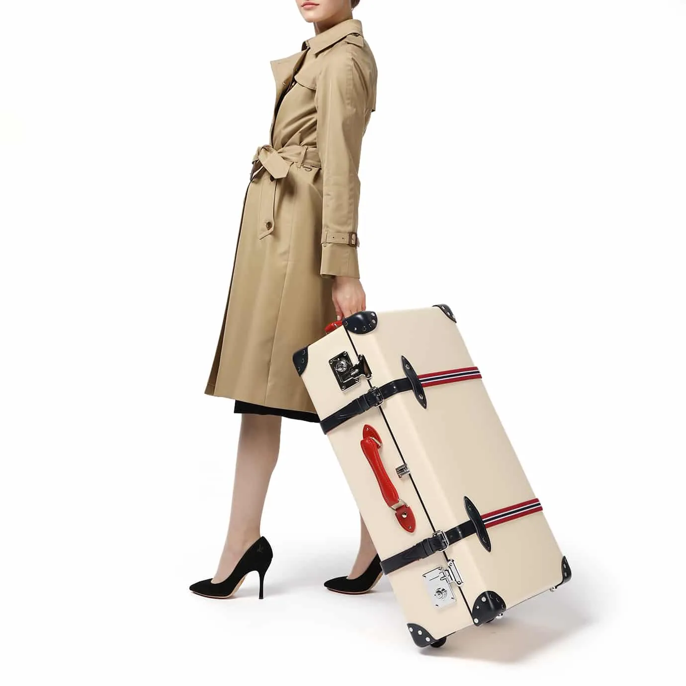 St. Moritz · Large Suitcase | Ivory/Navy & Red