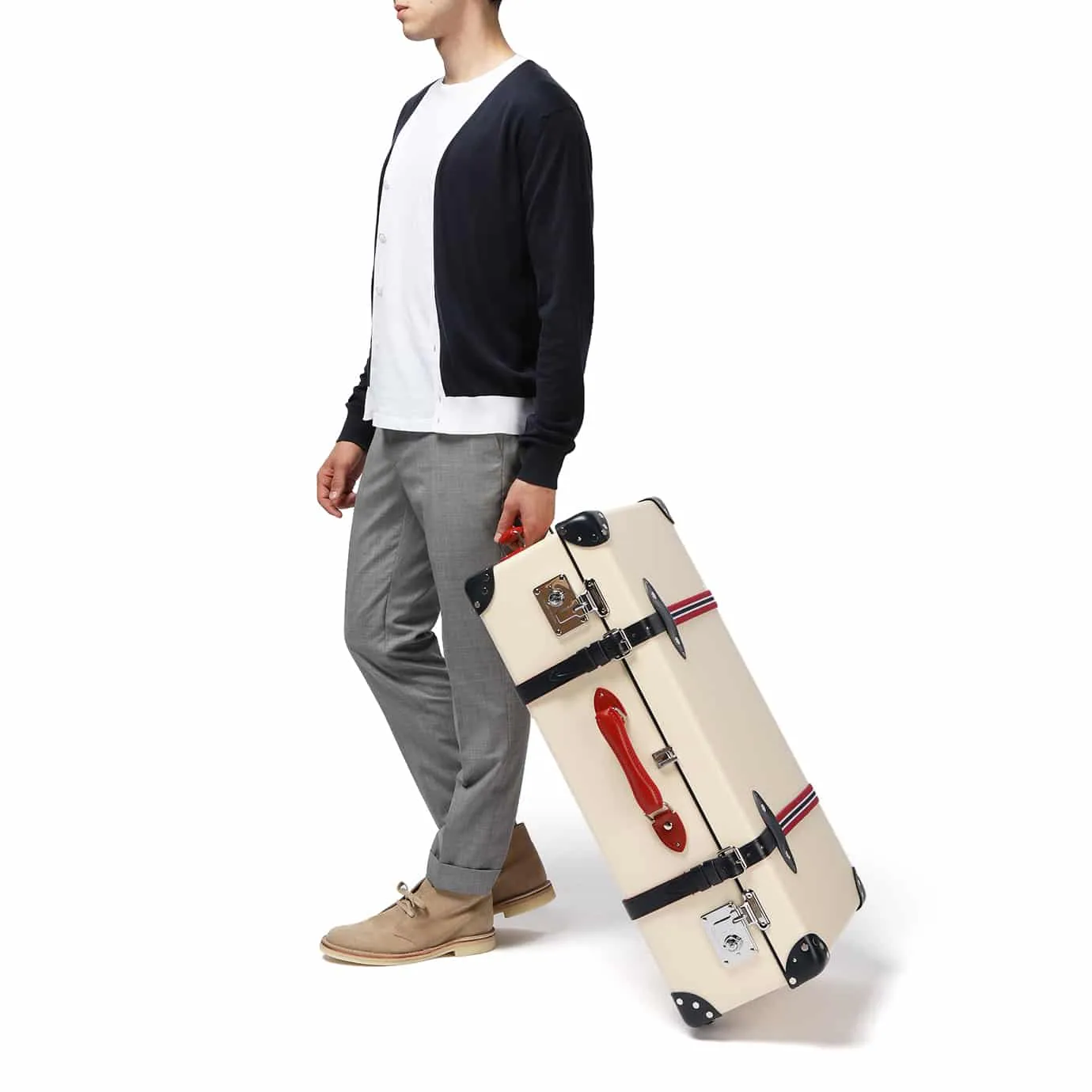 St. Moritz · Large Suitcase | Ivory/Navy & Red