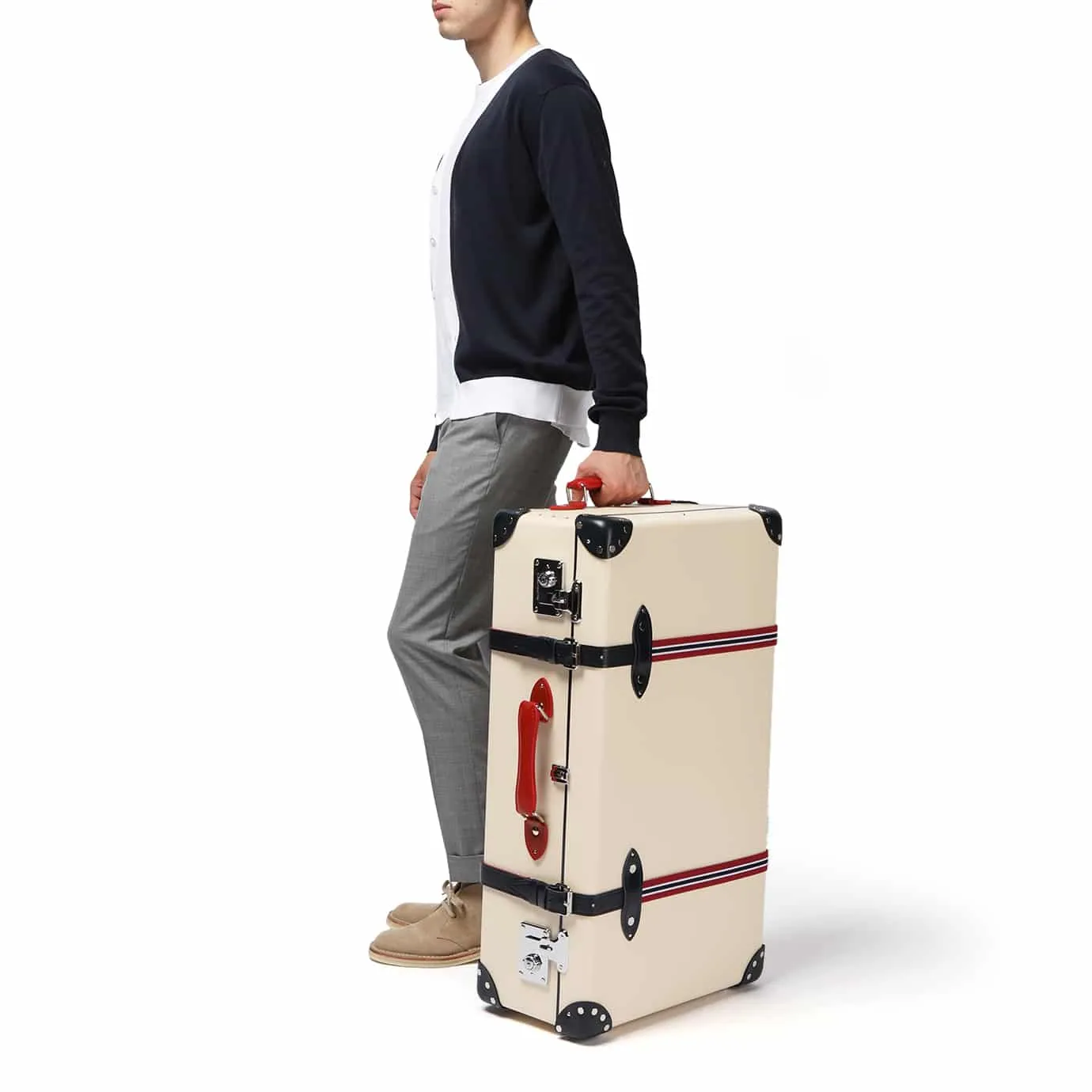 St. Moritz · Large Suitcase | Ivory/Navy & Red