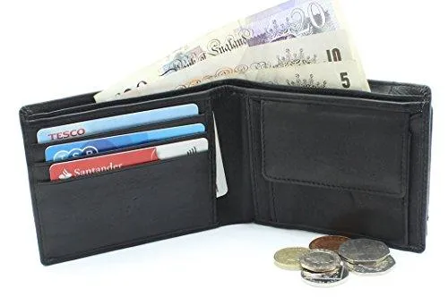 STARHIDE Mens Ultra Slim Real Leather Credit Card Holder Billfold Coin Wallet NA11 Black